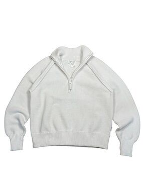 Offline by Aerie White Half Zip Ribbed Knit Sweater XS Pullover Cozy Minimalist